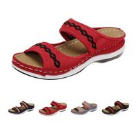 szvbofueck Women's Orthopaedic Mules with Soft Slippers, Lightweight Summer Shoes, Hallux Valgus Slippers, Wedge Heel Slides, Comfortable Slippers, Summer Platform Sandals, Boho Beach Shoes, red, 7 UK