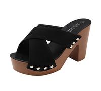 szvbofueck Women's Sandals with Heel - Sandals Platform Wedges Slippers Non-Slip Summer Shoes Open Toe Mules Arch Support Heel Shoes Ergonomic Hands Free Slip-ins Sandals, black, 8 UK