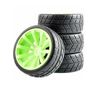 Szwaldaper Flat Racing Tires Wheel, for HSP, for HPI, 1:10 On-Road Car RC 601-6083 Offset 6mm Rc Car Tyres(Green Wheel)