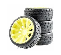 Szwaldaper Flat Racing Tires Wheel, for HSP, for HPI, 1:10 On-Road Car RC 601-6083 Offset 6mm Rc Car Tyres(Yellow Wheel)