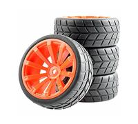 Szwaldaper Flat Racing Tires Wheel, for HSP, for HPI, 1:10 On-Road Car RC 601-6083 Offset 6mm Rc Car Tyres(Red Wheel)