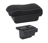 Szwaldaper For VW, for Tiguan, Armrest Box Leather Arm Rest Center Console Storage Cup Holder USB Charging Car Accessory Armrest Box Car Armrest Box(BLACK C2 White Line)