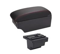 Szwaldaper For VW, for Tiguan, Armrest Box Leather Arm Rest Center Console Storage Cup Holder USB Charging Car Accessory Armrest Box Car Armrest Box(BLACK E Red Line)