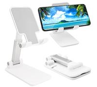 szwilnis Cell Phone Stand, Folding Desktop Phone Stand, Angle Height Adjustable Mobile Phone Holder for Desk, Office, Tablet Stand Compatible with All Phones 4-10 Inches Cell Phone/Tablet (White)