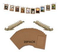 SZWLJ 20 Pack Tan Paper Photo Frames Measuring 4x6 Inch with Hanging String & Pegs for Photo Banner, Display, and Event Decorations