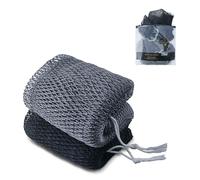 SZWLJ 2PCS Black&Gray African Net Sponge, Exfoliating Bath Sponge for Shower Scrub, Nylon Back Scrubbers with Knots, Stretch Length to 45 inch, Deep Cleaning Body Care Accessories for Women & Men