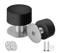 SZWLJ 2PCS Black Self-Adhesive Door Stops, Wall Mounted Door Stoppers, Rubber & Stainless Steel Doorstop for Home and Office Door Noise Reduction & Shock Absorption (Screws, Plugs, Stickers)