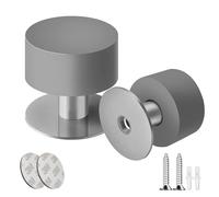 SZWLJ 2PCS Grey Self-Adhesive Door Stops, Wall Mounted Door Stoppers, Rubber & Stainless Steel Doorstop for Home and Office Door Noise Reduction & Shock Absorption (Screws, Plugs, Stickers)