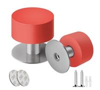 SZWLJ 2PCS Red Self-Adhesive Door Stops, Wall Mounted Door Stoppers, Rubber & Stainless Steel Doorstop for Home and Office Door Noise Reduction & Shock Absorption (Screws, Plugs, Stickers)