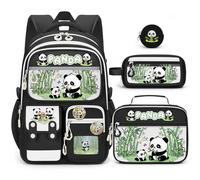 SZWNHS Panda Backpack for Girls, 4 PCS Girls Backpack with Lunch Box Set