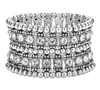 Szxc Jewelry Women's Multilayer Crystal Stretch Bracelet 2 Row