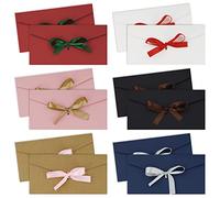 SZXMDKH 12 Pcs Gift Envelopes, Large Envelopes with Ribbon Vintage Envelope for Invitations, Christmas, New Year 22 x 11 cm (6 Colors)