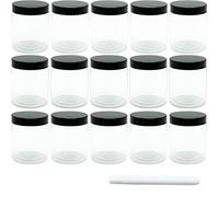 SZXMDKH 15 Pack 8 Oz 250ml Round Clear Reusable Plastic Jars with Black Lids,BPA Free Refillable Empty Storage Jars Wide-Mouth for Beauty Products,DIY Making