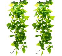 SZXMDKH 2 Pack Artificial Hanging Plants, Fake Ivy Green Leaves Hanging Garland, Greenery Faux Vine Hanging Basket for Room Decor, Home, Garden, Wedding, Indoor Outdoor Wall Decoration