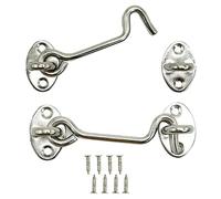 SZXMDKH 2 PCS 4 Inch Stainless Steel Cabin Hook and Eye Latch Lock Heavy Duty Gate Metal Door Latches for Internal Doors Brace Patio Window Cabinet Wooden Gates Shed, Sliver