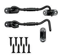 SZXMDKH 2 Pcs Vintage Gate Door Latch Rustic Black Forge Stainless Steel Cabin Hook Eye Latch Lock Catch Lock Rust Resistant Sealant for Barn Garage Shed Sliding Door, 100mm Length