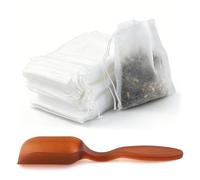 SZXMDKH 200 Pcs Disposable Tea Filter Bags, 6.94x9.05cm Drawstring Seal Filter Tea Bags Empty Tea Infusers Bags with Plastic Tea Shovel for Loose Tea and Coffee, White, 2.73 x 3.56 inch