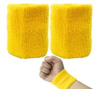 SZXMDKH 2Pack Yellow Sweatbands Sports Wristband Cotton Sweat Band for Men and Women, Good for Tennis, Basketball, Running, Gym, Working Out Old School