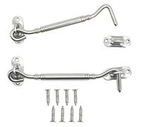 SZXMDKH Cabin Hook 6 Inch Hook and Eye Latch 2 Pcs Stainless Steel Cabinet Latches for Door Gate Window Closet Shed, Silver