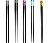 SZXMDKH Fiberglass Chopsticks, 5 Pairs Non Slip Reusable Chopstick Set for Sushi Noodles Rice, Gold Black Pink Blue Silver, Dishwasher Safe