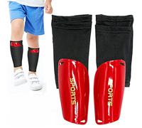 SZXMDKH Football Shin Guards, Size M, Black+red, for 6-14 yr Teens, Breathable Calf Sleeves, EVA Cushion Protection