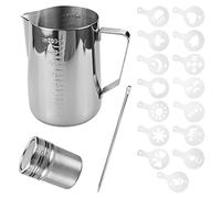 SZXMDKH Milk Jug 900ml, Stainless Steel, with Powder Shaker, Pull Flower Pen, Guide Nozzle, for Hot Chocolate, Cappuccino, Coffee, Latte