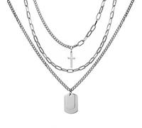 SZXMDKH Rocker Pendant Necklace, Punk Necklace 925 Sterling Silver Necklace Chain Long Chain Necklace Choker Punk Long Chain Necklace Cross Long Multilayer Chains Statement Lock Key Pendant Necklace