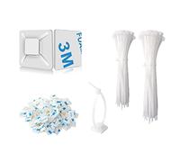 SZXULI 200Pcs White Cable Ties Set 120mm/150mm and 100Pcs Strong Self Adhesive Base Pads, Pack Heavy Duty Tie Wraps, UV-Resistant, Nylon Plastic Zip Tie for Home Office Garage Workshop