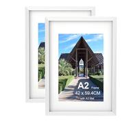 Szyeequoo A2 Picture Frame 2Sets,A2 Frame with Clear plexiglass,A2 Frame with A3 Mount,Wall Hanging A2 Poster Frame,Horizontal or Vertical Formats Frame,42*59.4CM large picture frames,A2 Frames White