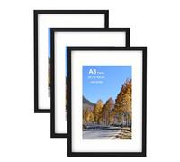 Szyeequoo A3 Picture Frame 3 Sets,with Clear Plexiglass,A3 Black Frame,A3 photo frame Matted to A4 picture frames,Wall Hangng A3 Frames,Horizontal & Vertical,29.7 * 42CM Poster Frame