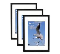 Szyeequoo A4 Frame 3Sets,A4 Picture Frame with Mount for Tabletop,Photo Frame for Wall & Desk,Photo Frame Matted to A5,Horizontal & Vertical Picture Frames,21X29.7CM Photo Frames,A4 Black Frame