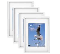Szyeequoo A4 Picture Frames White 4 Pack, 21 x 29.7 cm Wooden Photo Frames with Mount for A5 14.8 x 21 cm Display, Clear Acrylic Front, Wall Hanging or Tabletop for Certificates Posters Artwork