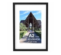 Szyeequoo Black A2 Picture Frame, Large Photo Frame with A3 Mat, Acrylic Front Safer Than Glass, Wall Display, Horizontal or Vertical, 42 x 59.4 cm