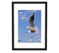 Szyeequoo Black A4 Picture Frame, A4 Photo Frame with Mount for A4 or A5, Acrylic Front Safer Than Glass, Wall & Tabletop Display, Horizontal or Vertical, 21 x 29.7 cm