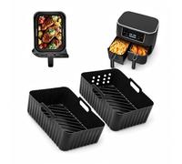 Szyeequoo Silicone Air Fryer Liners for Ninja AF451UK AF400UK SL400UK, 2 Pack 4.25L Dual Basket Liners, 1 Perforated & 1 Solid, Reusable Air Fryer Accessories for 9.5L Dual Zone