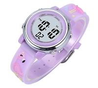 SZYUSAN Brand Shinning 7 Color Lights Sports Waterproof Watches for Girls Ages 5-11 3D Cute Cartoon Watch Silicone Band Alarm Stopwatch Child Wristwatch Sliver (Green)