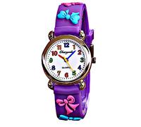 SZYUSAN Girls Anglogue Watch Colorful 3D Bow Pattern Silicone Strap Wristwatch Clock Learn Time for Todder Children (Purple)