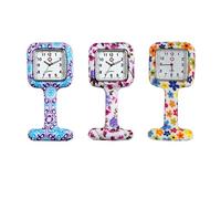 SZYUSAN Ladies Girls Fashion Floral Nurses Pin-on Fob Brooch Lapel Silicone Protection Cover Square Pocket Watch for Doctors Pack of 3