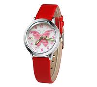 SZYUSAN Luminous Girls Butterfly Leather Analog Wrist Watch Clock Learn Time Todder Children's Gift (red)