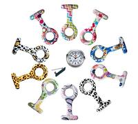SZYUSAN Woman's Girls' Fashion Floral Nurse Clip-on Fob Brooch Silicone Jelly Hanging Pocket Watch Pack of 10