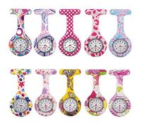 SZYUSAN Woman's Girls' Fashion Floral Nurse Clip-on Fob Brooch Silicone Jelly Hanging Pocket Watch Pack of 10