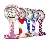 SZYUSAN Woman's Girls' Fashion Floral Nurse Clip-on Fob Brooch Silicone Jelly Hanging Pocket Watch Pack of 5