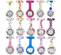 SZYUSAN Woman's Girls' Fashion Floral Nurse Clip-on Fob Brooch Silicone Jelly Hanging Pocket Watch Pack of 15