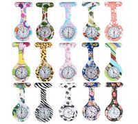 SZYUSAN Woman's Girls' Fashion Floral Nurse Clip-on Fob Brooch Silicone Jelly Hanging Pocket Watch Pack of 15