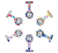 SZYUSAN Woman's Girls' Fashion Floral Nurse Clip-on Fob Brooch Silicone Jelly Hanging Pocket Watch Pack of 6