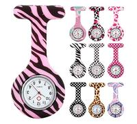 SZYUSAN Woman's Girls' Fashion Rose Flower Zebra Leopard Dots Nurse Clip-on Fob Brooch Silicone Jelly Hanging Pocket Watch Pack of 10