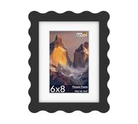 SZYUU 6x8 Wavy Picture Frame with Mat for 4x6, Real Glass and Wood Frame - Suitable for Horizontal or Vertical Display on the Table or Wall(1 Pack, Black)