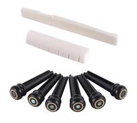 szzijia 6pcs 2.0mm Abalone Shell + Brass Ring on the head,Ebony Wood Bridge Pins + Natural Bovine Bone Nut & Saddle for Better Tone & Sustain, Fits Most Acoustic Guitars