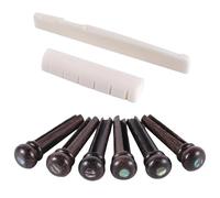 szzijia 6pcs 3.0mm Abalone Dot Inlay on the head Rosewood Bridge Pins + Natural Bovine Bone Nut & Saddle for Better Tone & Sustain, Fits Most Acoustic Guitars