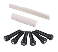 szzijia 6pcs 3.0mm Abalone Shell + Copper Ring on the head,Ebony Wood Bridge Pins + Natural Bovine Bone Nut & Saddle for Better Tone & Sustain, Fits Most Acoustic Guitars